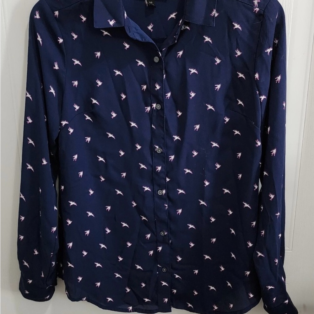 Banana Republic Navy Shirt with Pink Bird Design